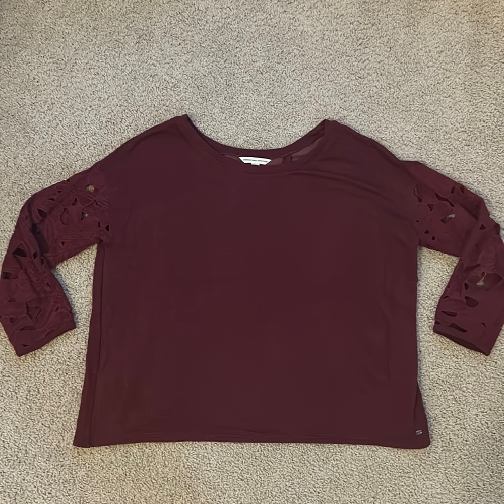 American Eagle Outfitters Burgundy Top with Cutout Detail on the Sleeves